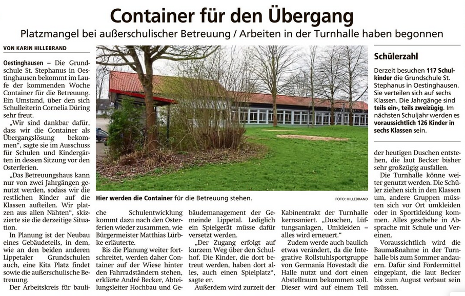 -Container für den Übergang, Soester Anzeiger vom 10.04.2024