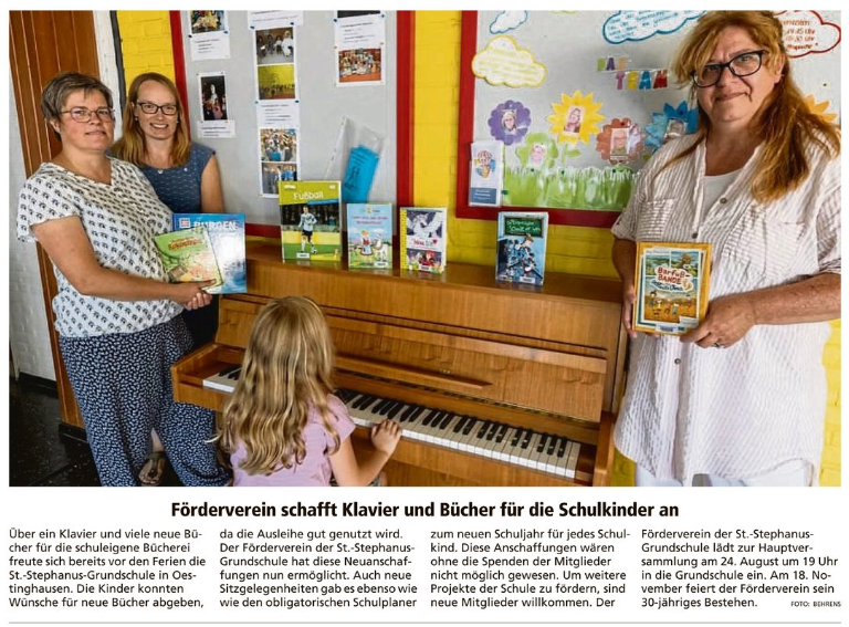 -Förderverein schafft Klavier und Bücher für die Schulkinder an, Soester Anzeiger vom 17.08.2022